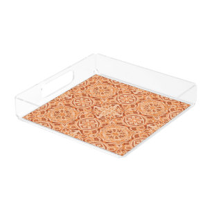 Andalusian Star Pattern in Peach and Terracotta Acrylic Tray