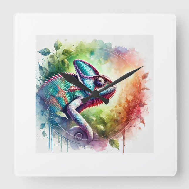 Andean Chameleon 280824AREF145 - Watercolor Square Wall Clock (Front)
