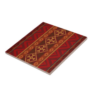 Andean Inspired Rust Red Pattern Ceramic Tile