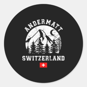 Andermatt Switzerland Ski Resort Alps Alpine Skiin Classic Round Sticker