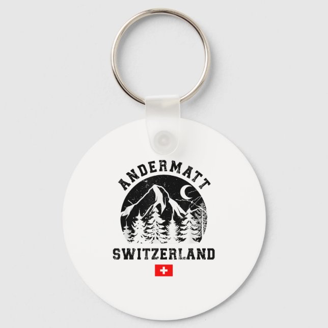Andermatt Switzerland Ski Resort Alps Alpine Skiin Keychain (Front)