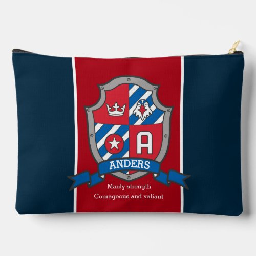 Anders letter A name meaning red blue knight crest Accessory Pouch