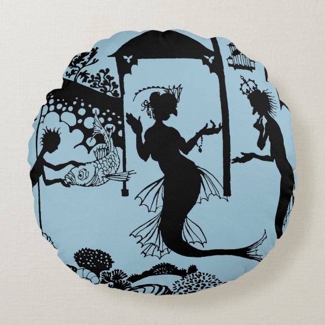 Andersen: Little Mermaid Silhouette Round Pillow (Front)
