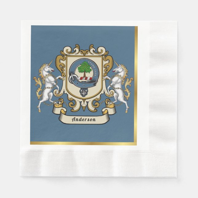 Anderson Clan Badge Blue Personalized Napkins (Front)