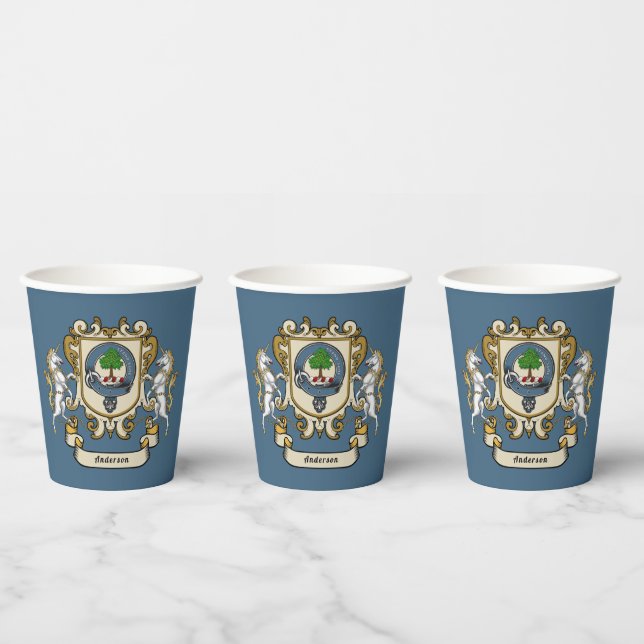 Anderson Clan Badge Blue Personalized Paper Cups (Multi)