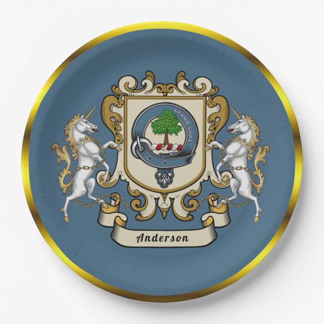 Anderson Clan Badge Blue Personalized  Paper Plate (Front)