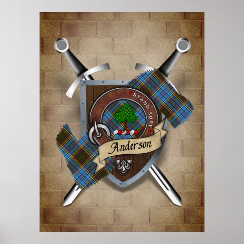 Anderson Clan Badge Crossed Swords Poster 18x24