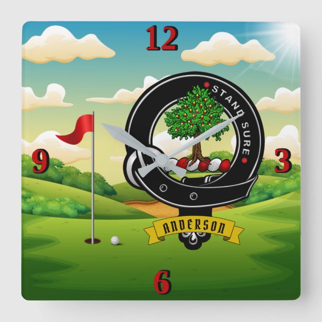Anderson Clan Badge Golf  Square Wall Clock (Front)