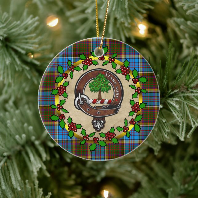 Anderson Clan Badge & Tartan Personalized Xmas Ceramic Ornament (Tree)