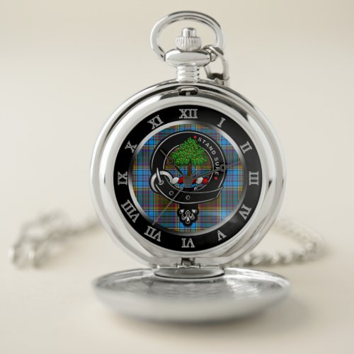 Anderson Clan Badge  Tartan Silver Pocket Watch