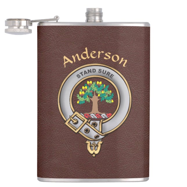 Anderson Clan Badge w/Brown Faux Leather Flask (Opened)