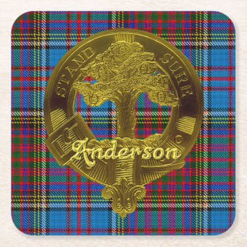 Anderson Clan Tartan  Emblem Square Paper Coaster