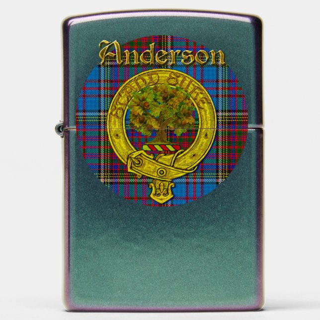 Anderson Clan Tartan with Logo and Motto Zippo Lighter (Front)