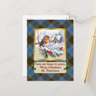 Anderson Crest & Tartan w/Robin Personalized Holiday Postcard
