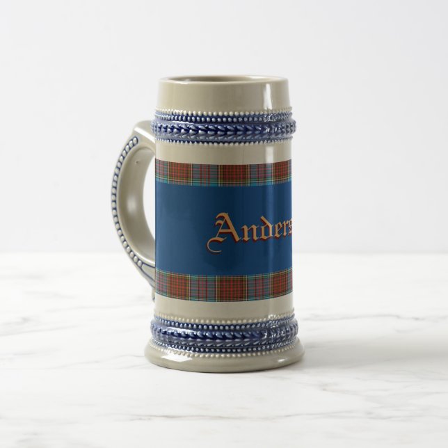 Anderson Crest W/ Anderson Tartan    Beer Stein (Front Left)