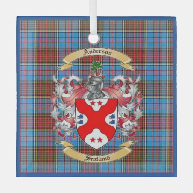 Anderson Crest w/ Anderson Tartan ChristmaOrnament Glass Ornament (Front)