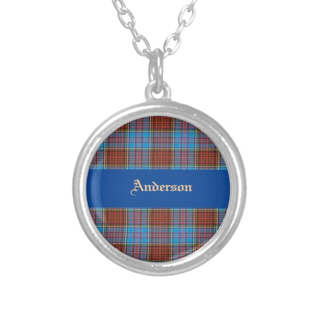 Anderson Family Crest W/ Anderson Tartan Silver Plated Necklace (Front)