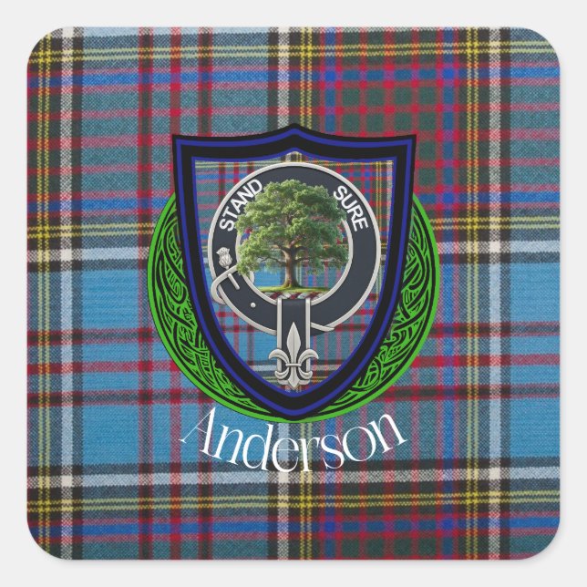 Anderson Scottish Clan Tartan and Crest Square Sticker (Front)
