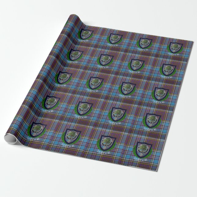 Anderson Scottish Clan Tartan and Crest Wrapping Paper (Unrolled)