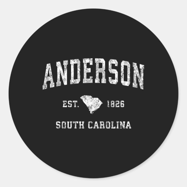 Anderson South Carolina Sc Athletic Sports Classic Round Sticker (Front)
