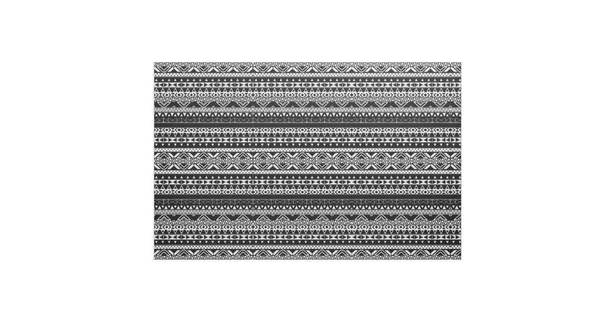 Andes Aztec Pattern Black White Monochrome Pattern Fabric | Zazzle