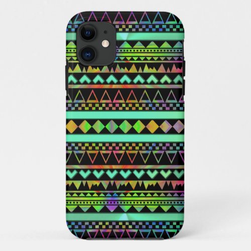 Andes Aztec Tribal Native Geometric Tie Die Neon iPhone 11 Case