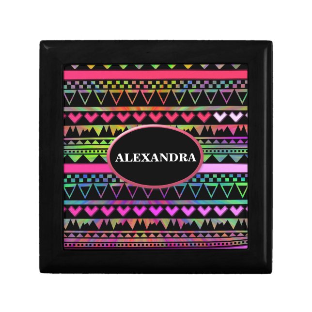 Andes Aztec Tribal Native Geometric Tie Die Neon Gift Box (Front)