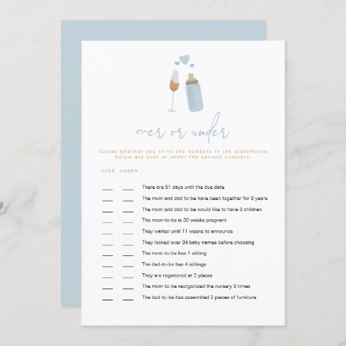 ANDI Blue Poppin Bottles Over or Under Baby Game Invitation