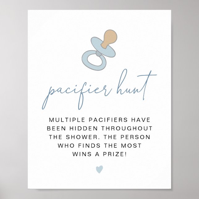 ANDI Dusty Blue Pacifier Hunt Baby Shower Game Poster (Front)