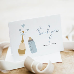 ANDI Dusty Blue Poppin' Bottles Boy Baby Shower Thank You Card