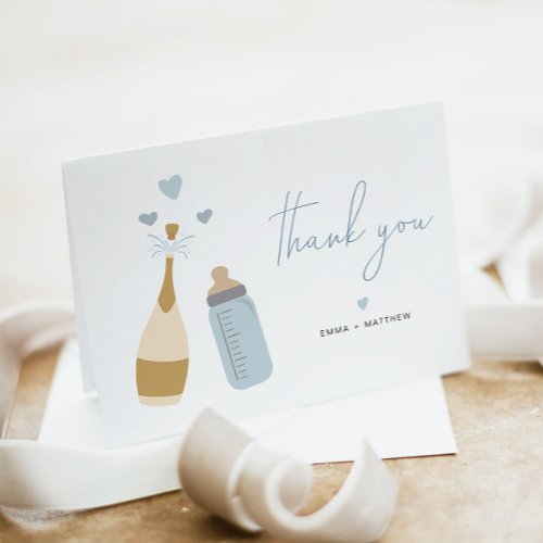 ANDI Dusty Blue Poppin Bottles Boy Baby Shower Thank You Card
