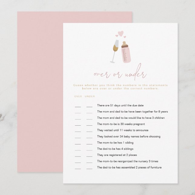 ANDI Pink Poppin' Bottles Over or Under Baby Game Invitation (Front/Back)