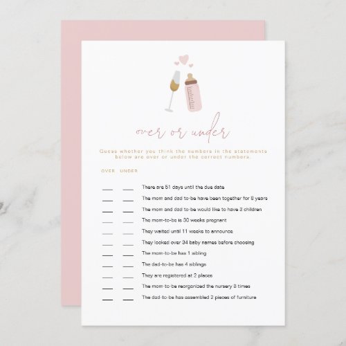 ANDI Pink Poppin Bottles Over or Under Baby Game Invitation