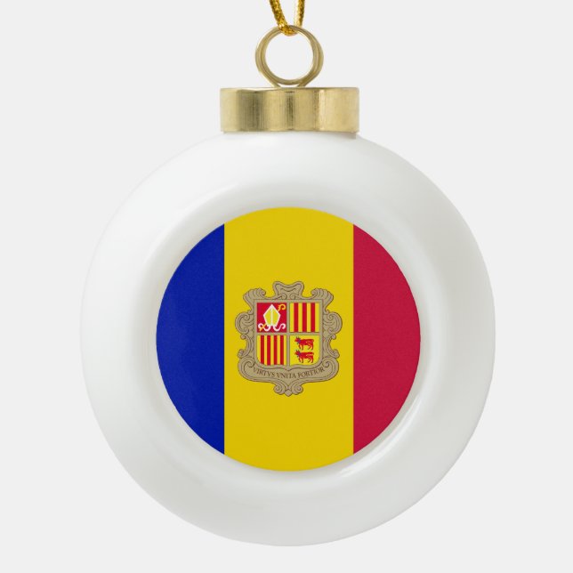Andorra Flag Ceramic Ball Christmas Ornament (Front)
