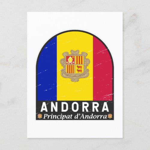 Andorra Flag Emblem Distressed Vintage Postcard