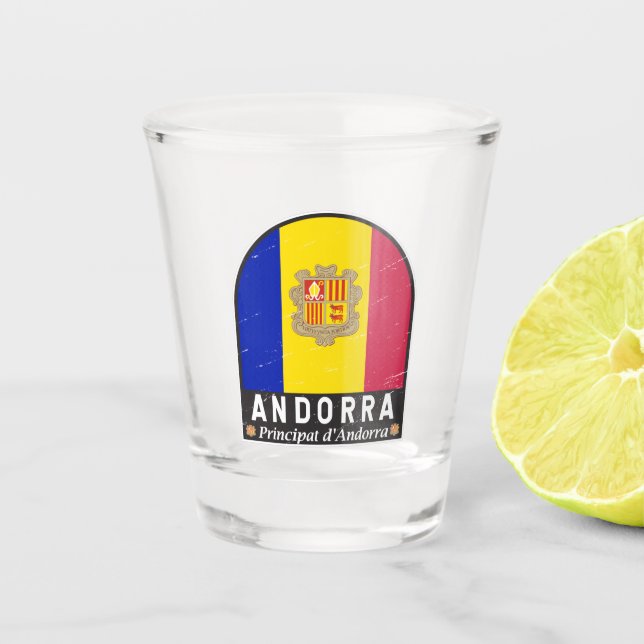 Andorra Flag Emblem Distressed Vintage  Shot Glass (Front)