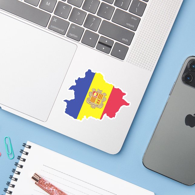 Andorra Flag In The Country Map Sticker (Laptop w/ iPhone)