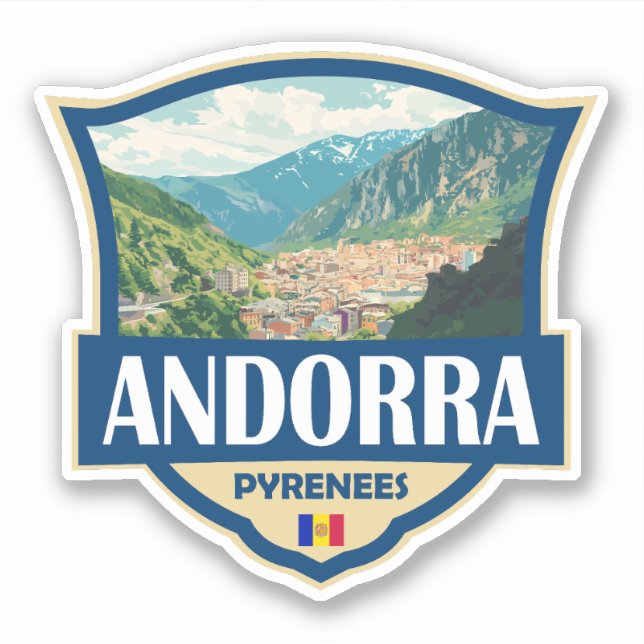 Andorra Illustration Retro Badge Sticker (Front)