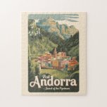 Andorra Illustration Travel Art Vintage Jigsaw Puzzle<br><div class="desc">Andorra vector artwork design. Andorra is a tiny,  independent principality situated between France and Spain in the Pyrenees mountains.</div>