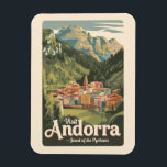 Andorra Illustration Travel Art Vintage Magnet<br><div class="desc">Andorra vector artwork design. Andorra is a tiny,  independent principality situated between France and Spain in the Pyrenees mountains.</div>