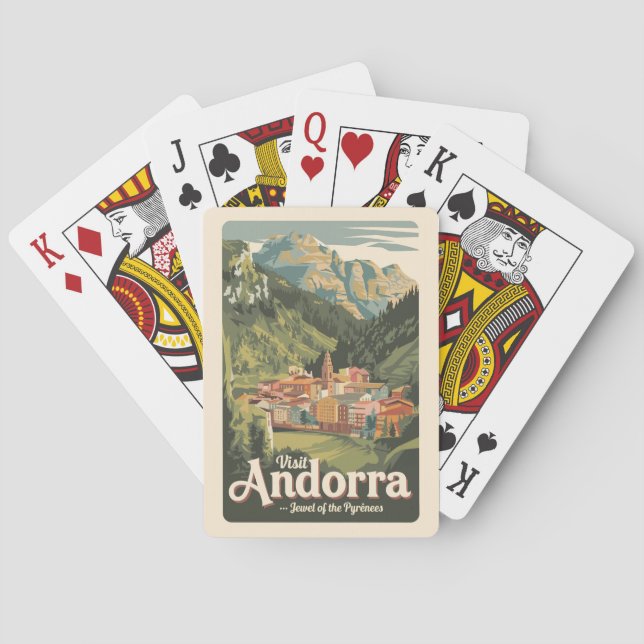 Andorra Illustration Travel Art Vintage Poker Cards (Back)