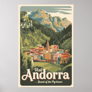 Andorra Illustration Travel Art Vintage Poster
