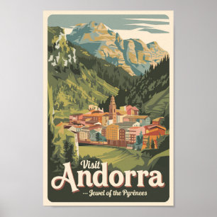 Andorra Illustration Travel Art Vintage Poster