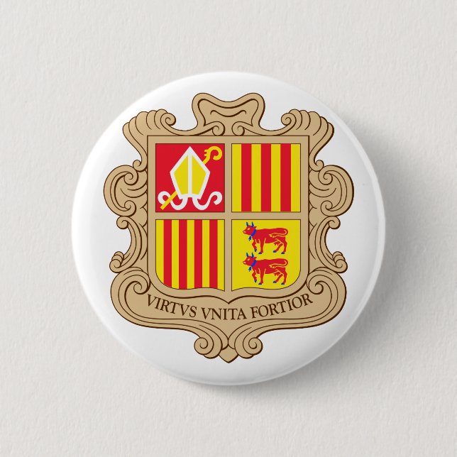 Andorra Official Coat Of Arms Heraldry Symbol Pinback Button (Front)