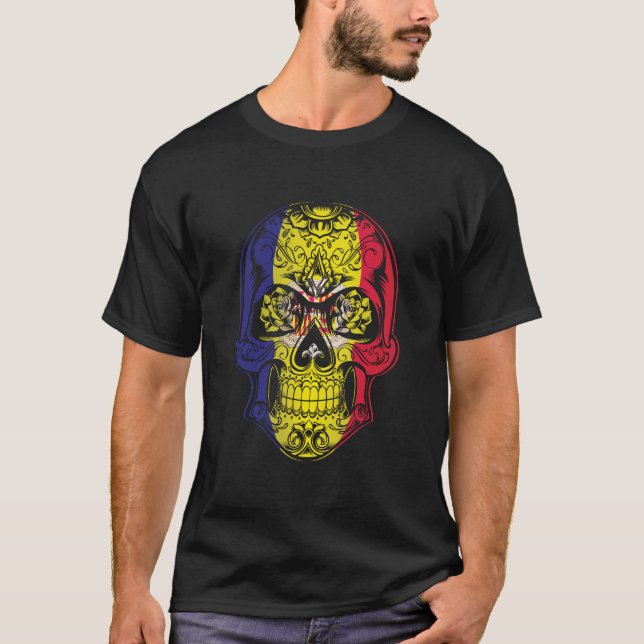 Andorra  Skull And Roses Flag  T-Shirt (Front)