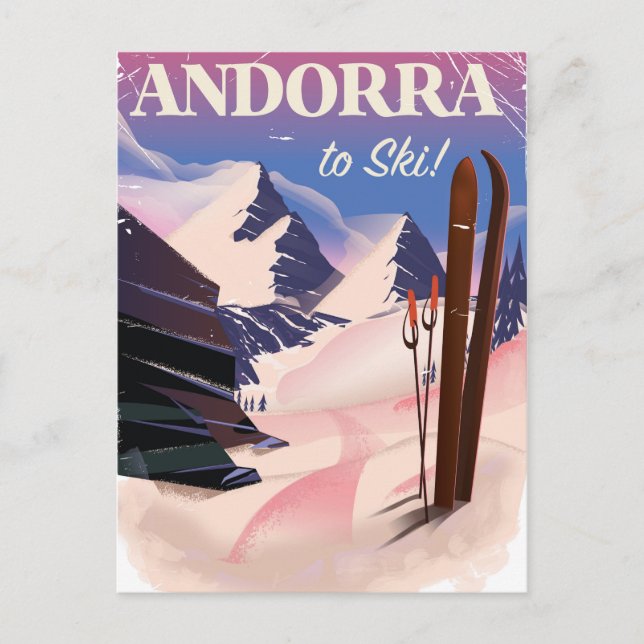 Andorra vintage Ski poster Postcard (Front)