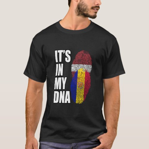 Andorran And Latvian Mix DNA Heritage Flag  T_Shirt