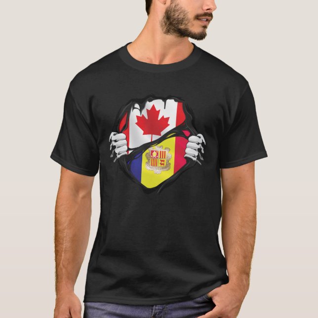 Andorran Canadian Hands Ripped Roots Flag T-Shirt (Front)