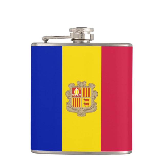 Andorran Flag & travel Andorra /sports fans Flask (Front)
