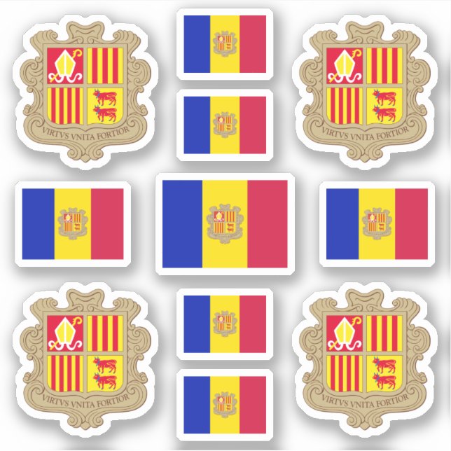 Andorran state symbols / coat of arms and flag sticker (Front)
